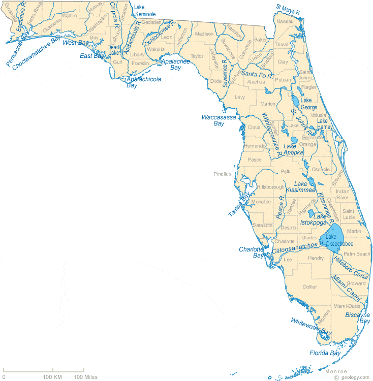 Map Of Florida With Lakes - Ettie Janetta