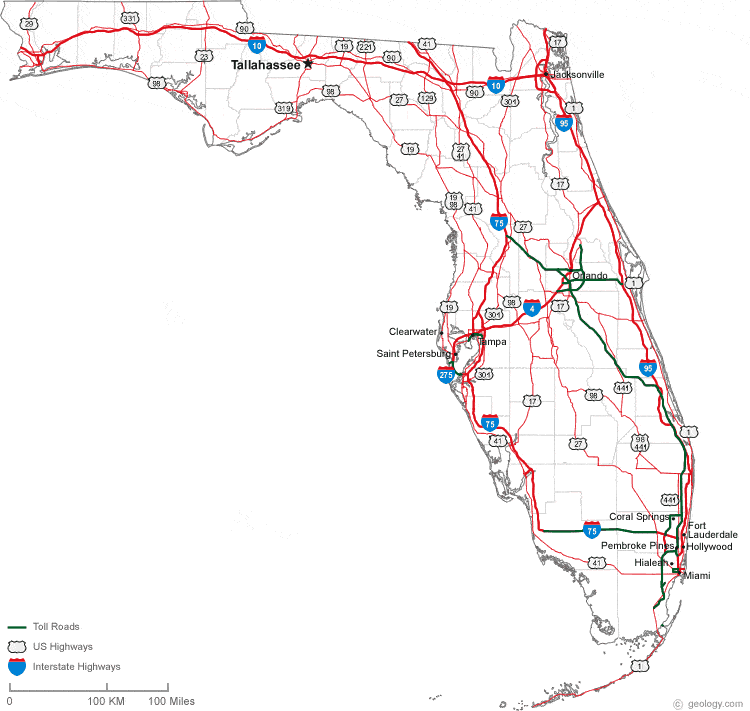 florida county map with highways Map Of Florida florida county map with highways