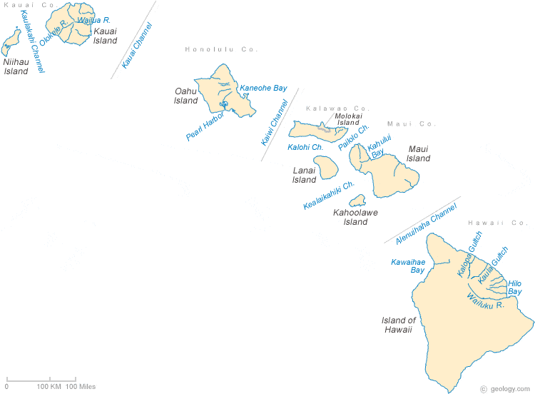 Hawaii Lakes and Rivers Map