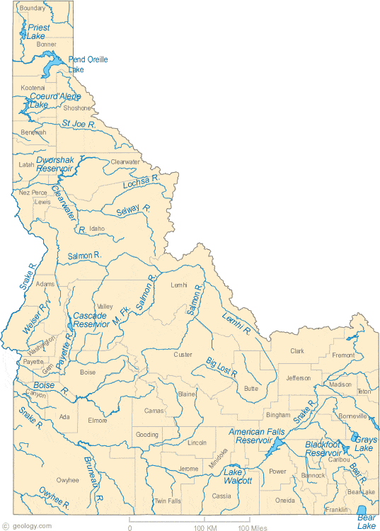 Idaho Lakes and Rivers Map