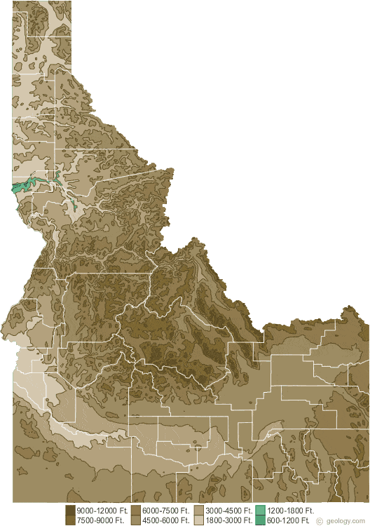 Idaho elevation map