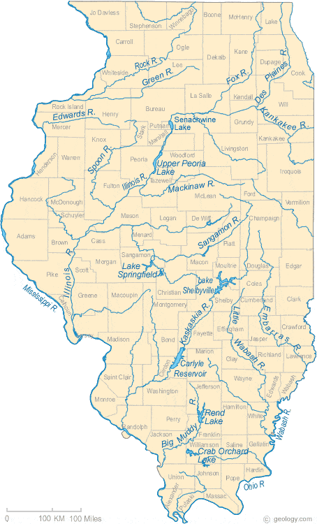 Illinois Lakes and Rivers Map