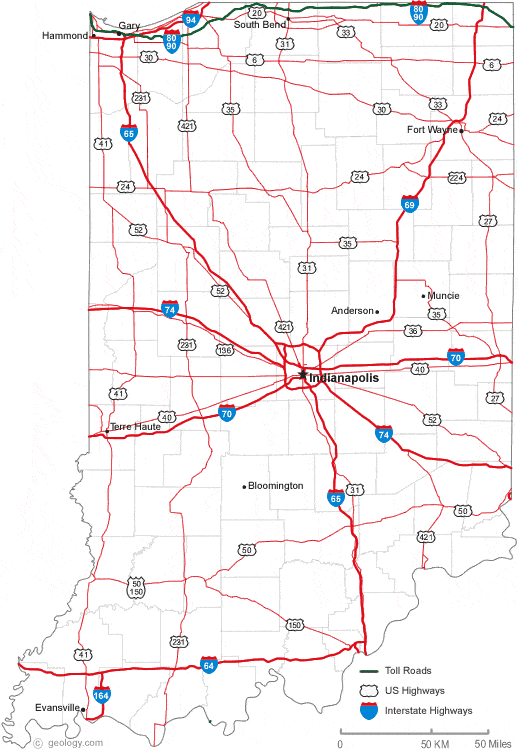 indiana state map with cities and towns