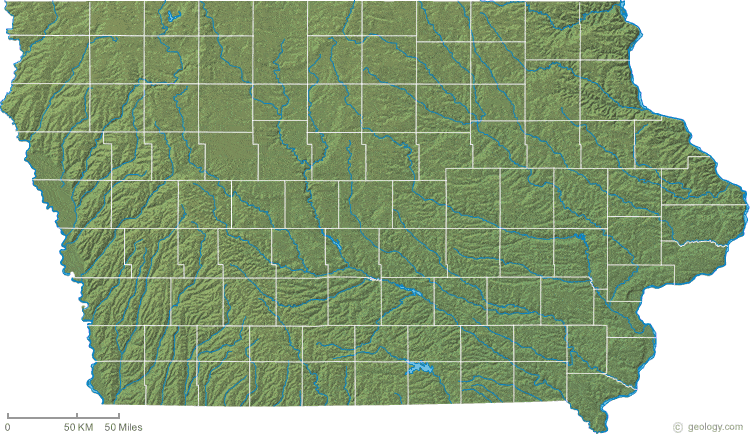 Elevation Map Of Iowa Iowa Physical Map and Iowa Topographic Map