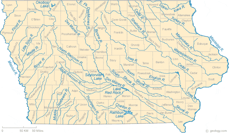 Map Of Iowa Rivers Map of Iowa Lakes, Streams and Rivers