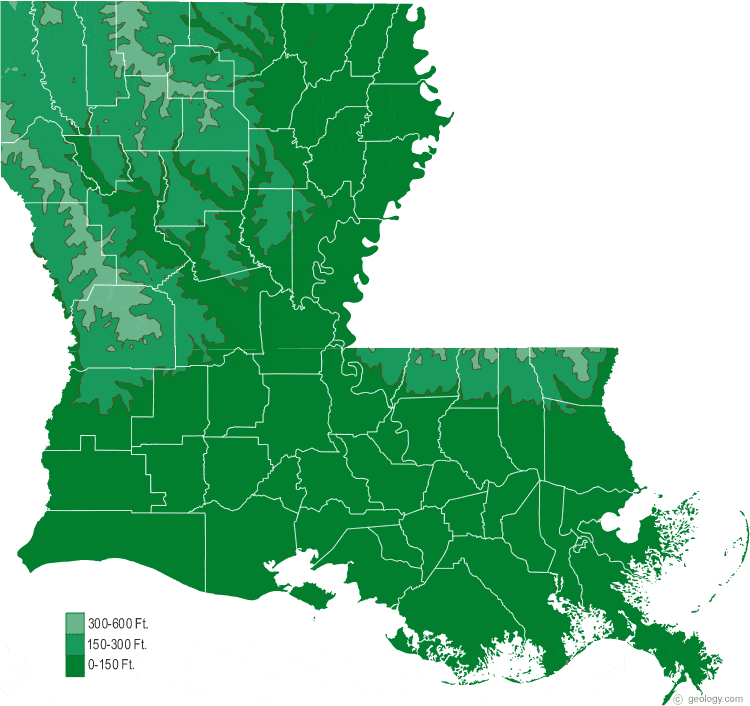 Louisiana elevation map