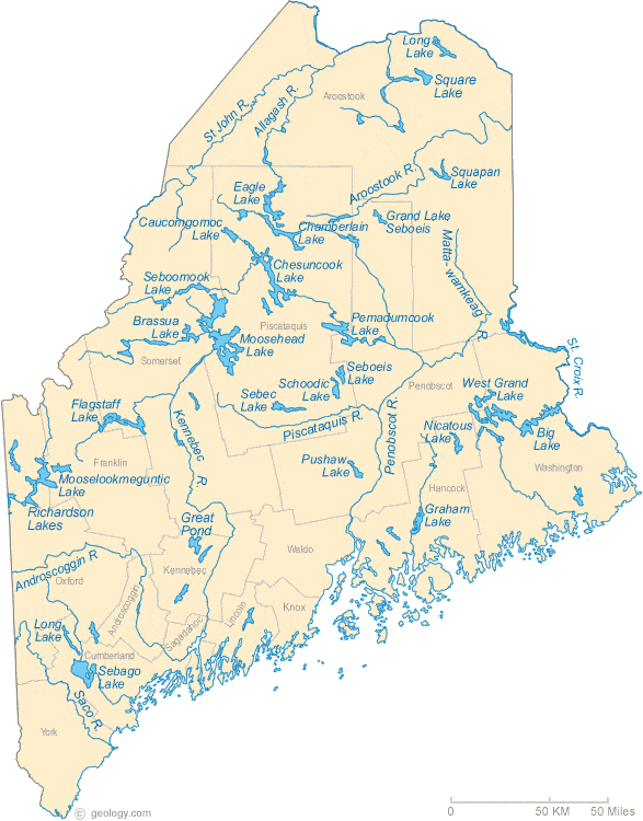 Map Of Maine Lakes And Ponds - Daryn Goldarina