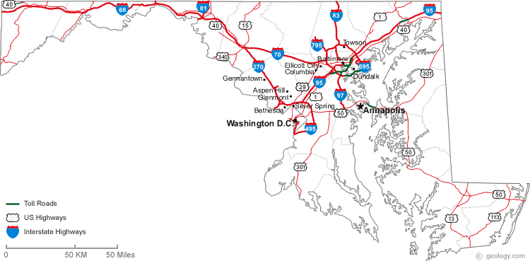 Maryland State Map With Cities Map of Maryland Cities