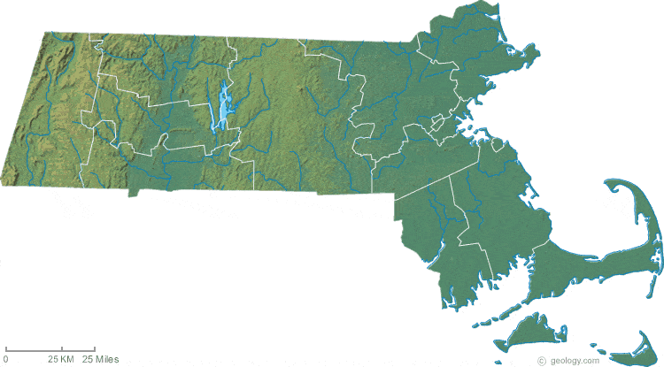 Massachusetts physical map