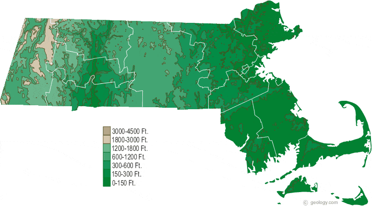 Massachusetts elevation map