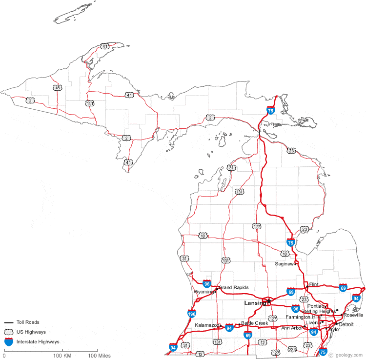 Michigan Map With Counties And Roads Corene Charlotte   Michigan Road Map 