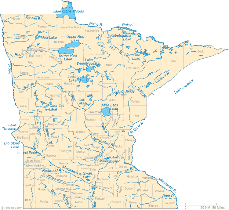 Minnesota Lakes and Rivers Map
