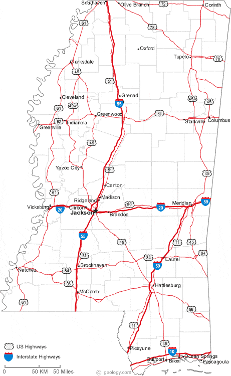 Mississippi State Map Cities