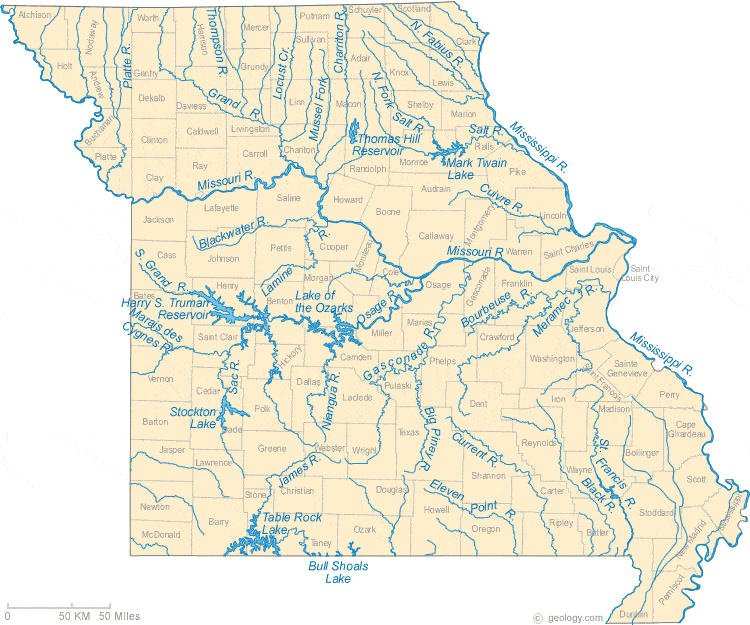 Map Of Missouri   Missouri Rivers Map 