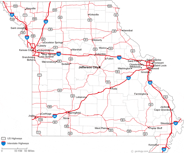 Printable Road Map Of Missouri   Missouri Road Map 