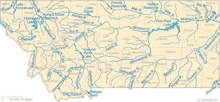 Montana Map With Rivers Map of Montana Lakes, Streams and Rivers