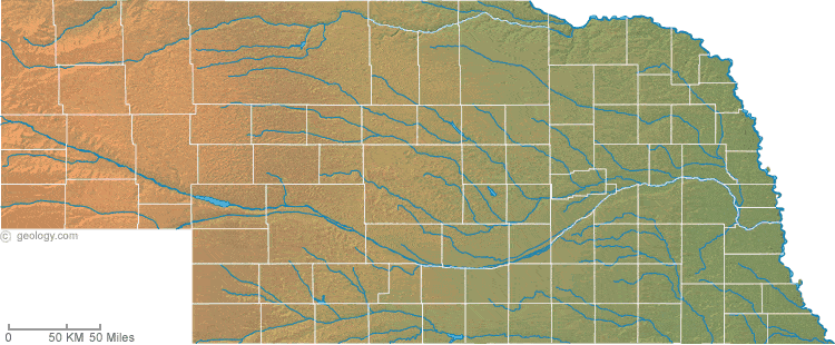 Topographic Map Of Nebraska Nebraska Physical Map and Nebraska Topographic Map