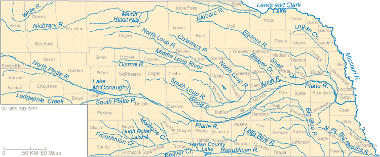 Republican River Nebraska Map Map of Nebraska Lakes, Streams and Rivers