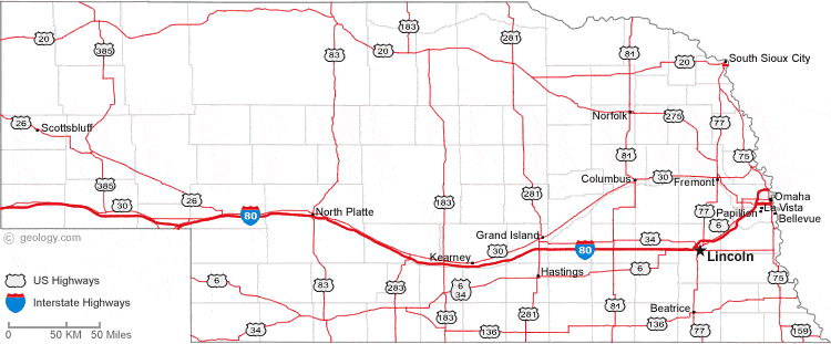 I 80 Nebraska Map Map of Nebraska