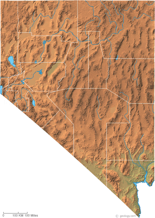 Physical Map Of Nevada