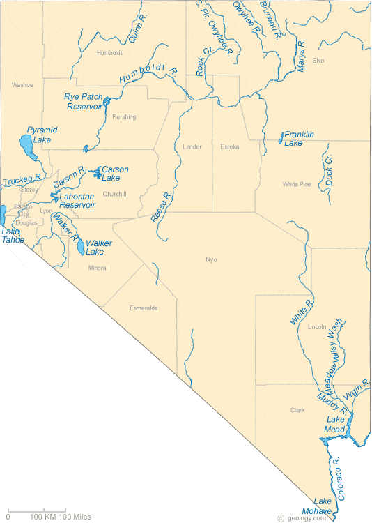 Lake Mead Nevada Map Map of Nevada Lakes, Streams and Rivers