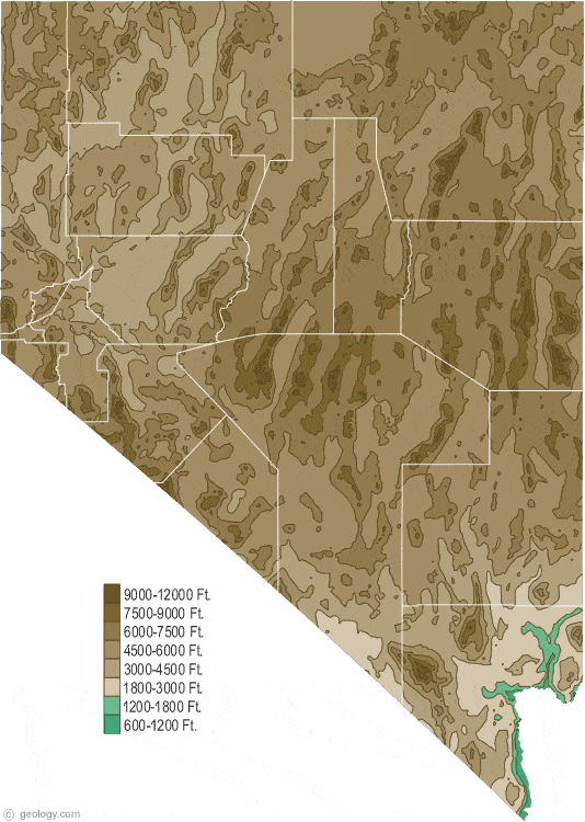 Nevada Physical Map and Nevada Topographic Map