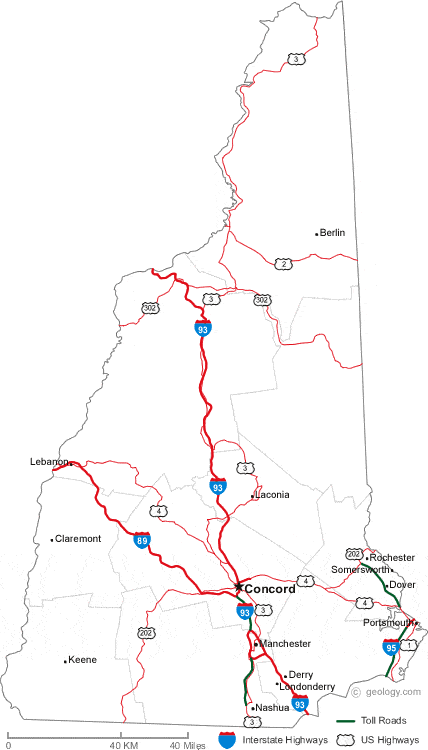 Laminated Map Large Detailed Roads And Highways Map Of New Hampshire Images