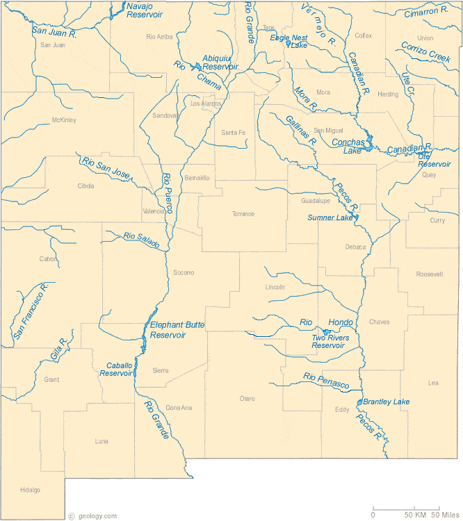 New Mexico Lakes and Rivers Map