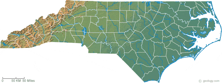 Elevation Map Of North Carolina North Carolina Physical Map and North Carolina Topographic Map