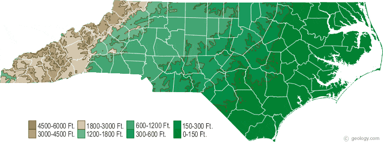 Elevation Map Of Nc North Carolina Physical Map and North Carolina Topographic Map