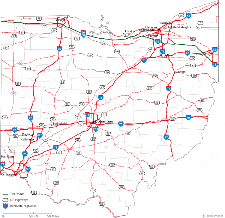 Road Map Of Ohio Map of Ohio