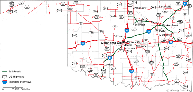 Printable Road Map Of Oklahoma   Oklahoma Road Map 