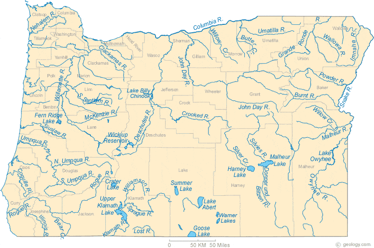 Map Of Oregon Lakes Streams And Rivers