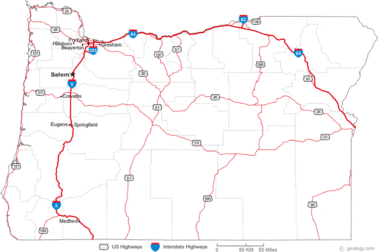 Oregon Map With Major Cities Map of Oregon