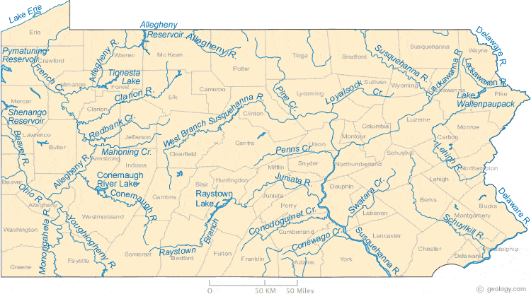 Map Of Lakes In Pa Map of Pennsylvania Lakes, Streams and Rivers