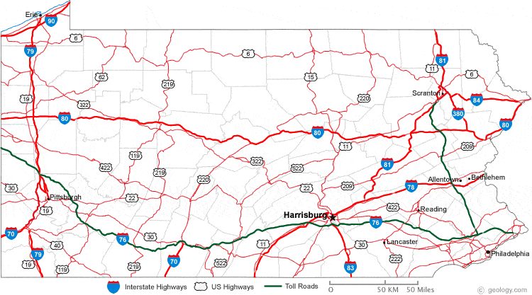 Map Of Pa Counties   Pennsylvania Road Map 