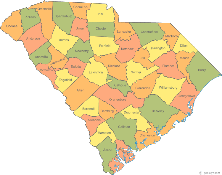 South Carolina county map