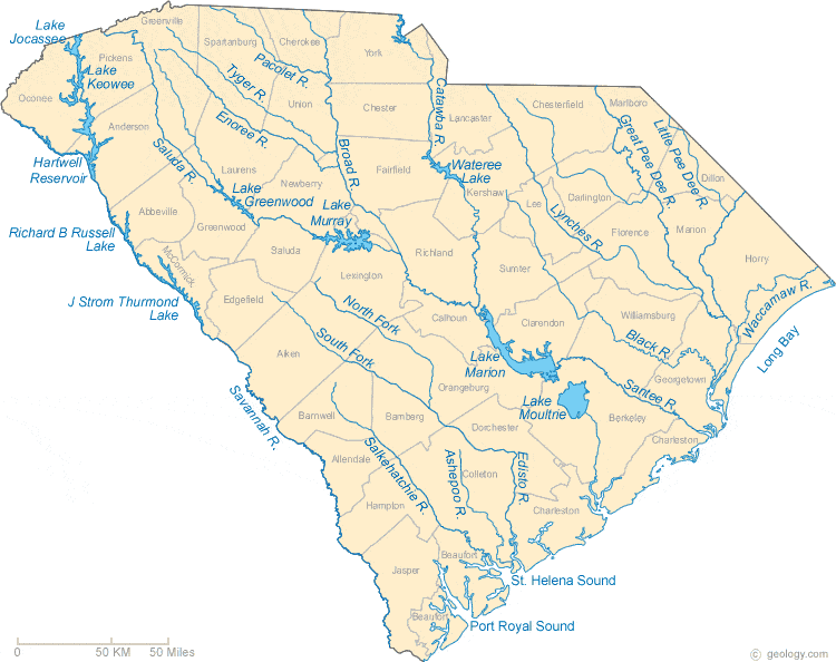 map of south carolina cities and lakes Map Of South Carolina Lakes Streams And Rivers map of south carolina cities and lakes