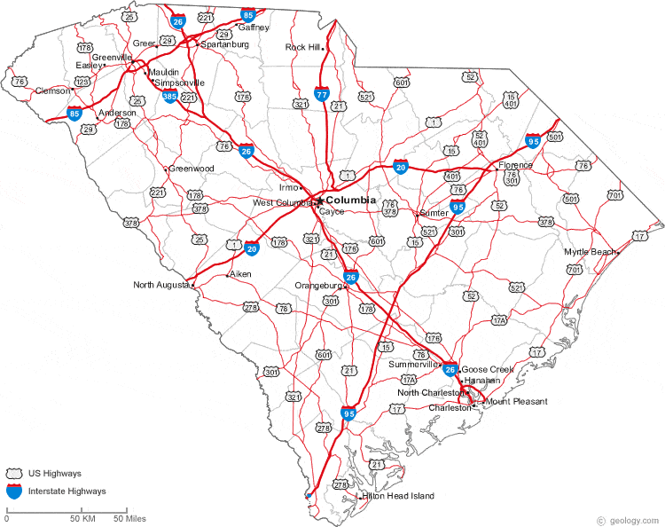 interstate 20 south carolina map Map Of South Carolina interstate 20 south carolina map