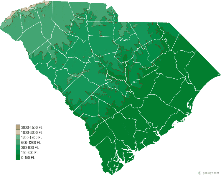 South Carolina elevation map