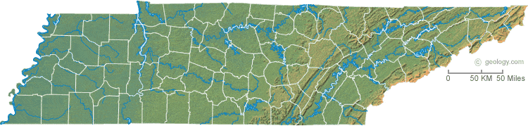 Elevation Map Of Tennessee Map of Tennessee