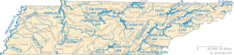 Map Of Tennessee Lakes Streams And Rivers