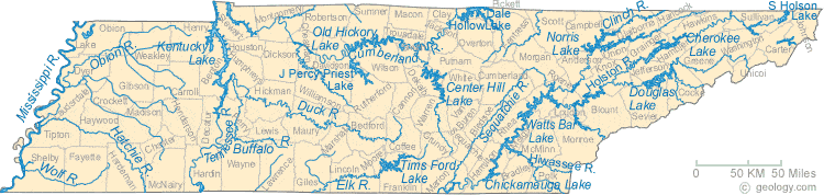 Lakes In Tennessee Map Map of Tennessee Lakes, Streams and Rivers