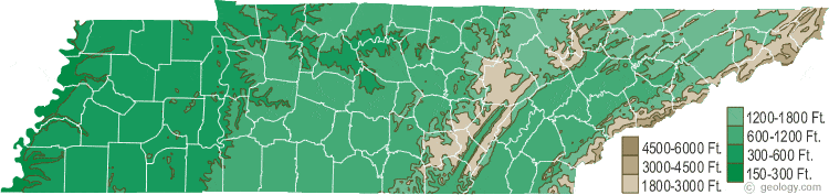 Tennessee elevation map