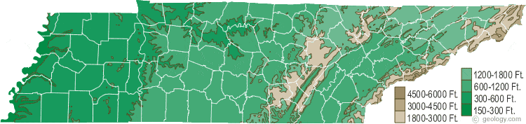 Tennessee Physical Map and Tennessee Topographic Map