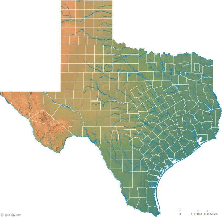 Texas Elevation Map By County Texas Physical Map and Texas Topographic Map