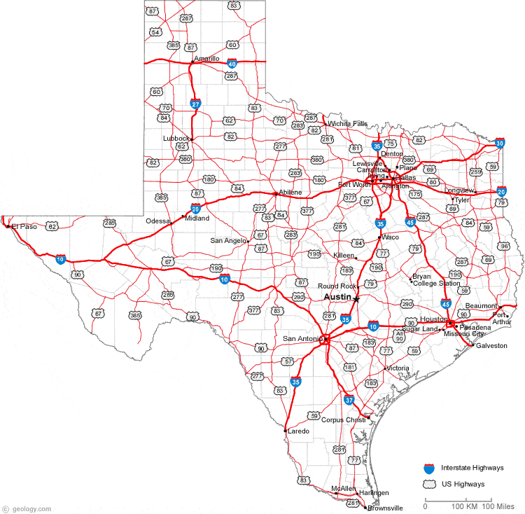 Texas County Map With Roads - Vilma Jerrylee