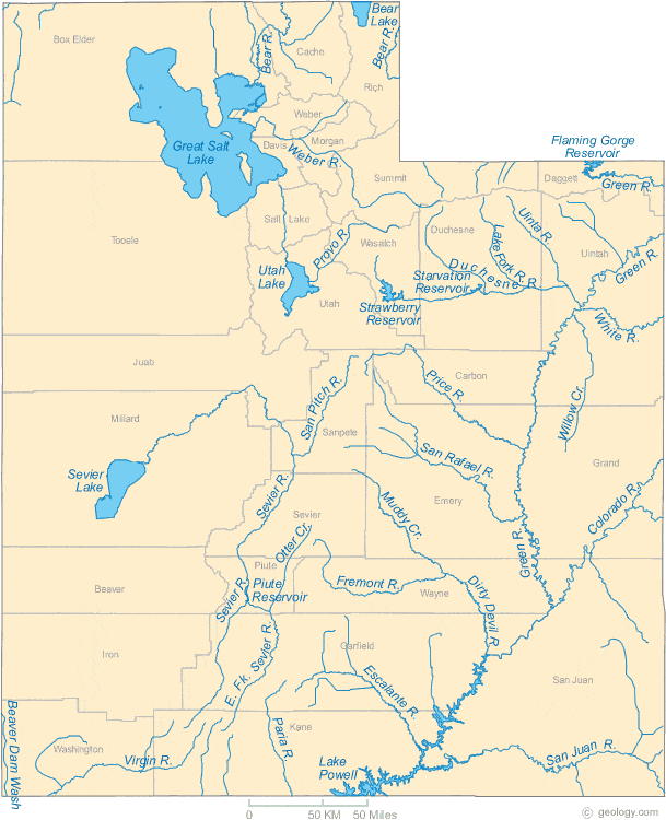 Utah Lakes and Rivers Map