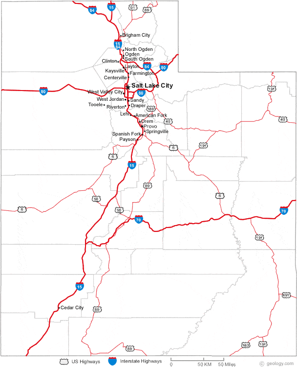 Utah Map With Cities Map Of Utah