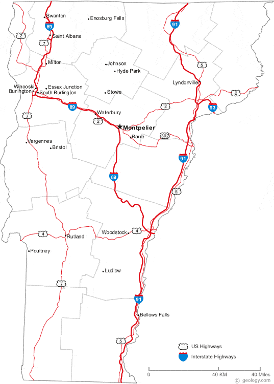 map of Vermont cities